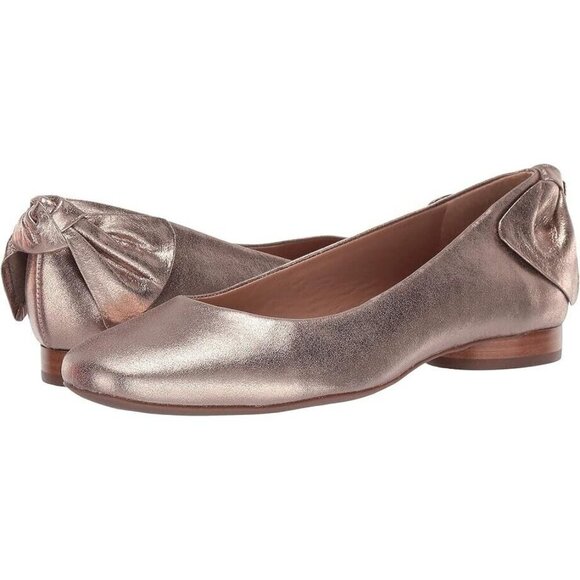 Bernardo Women Eloise Leather Bow Ballet Flat 7 Platinum Distressed Leather Gold - Picture 2 of 16